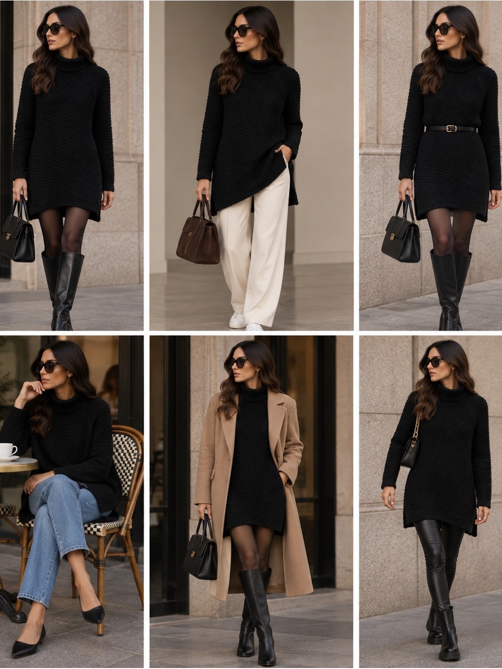 Mason Black Ribbed Turtleneck Sweater Dress